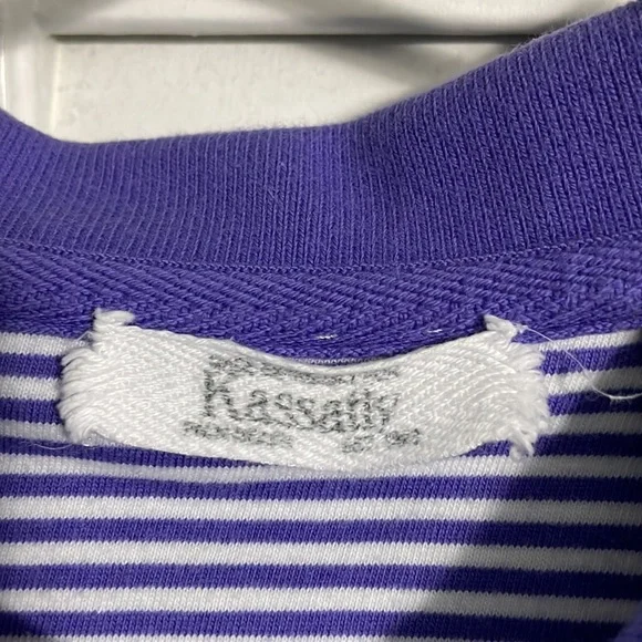Kassatly Palm Beach Mens Polo Shirt. Purple Stripe. Medium. - Picture 3 of 3